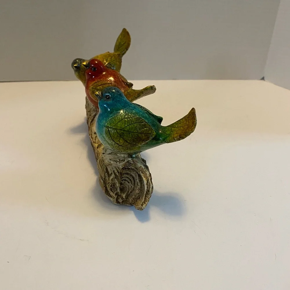 Three Birds On A Branch Ceramic Decor. Red Yellow & Blue Friends 9”branch